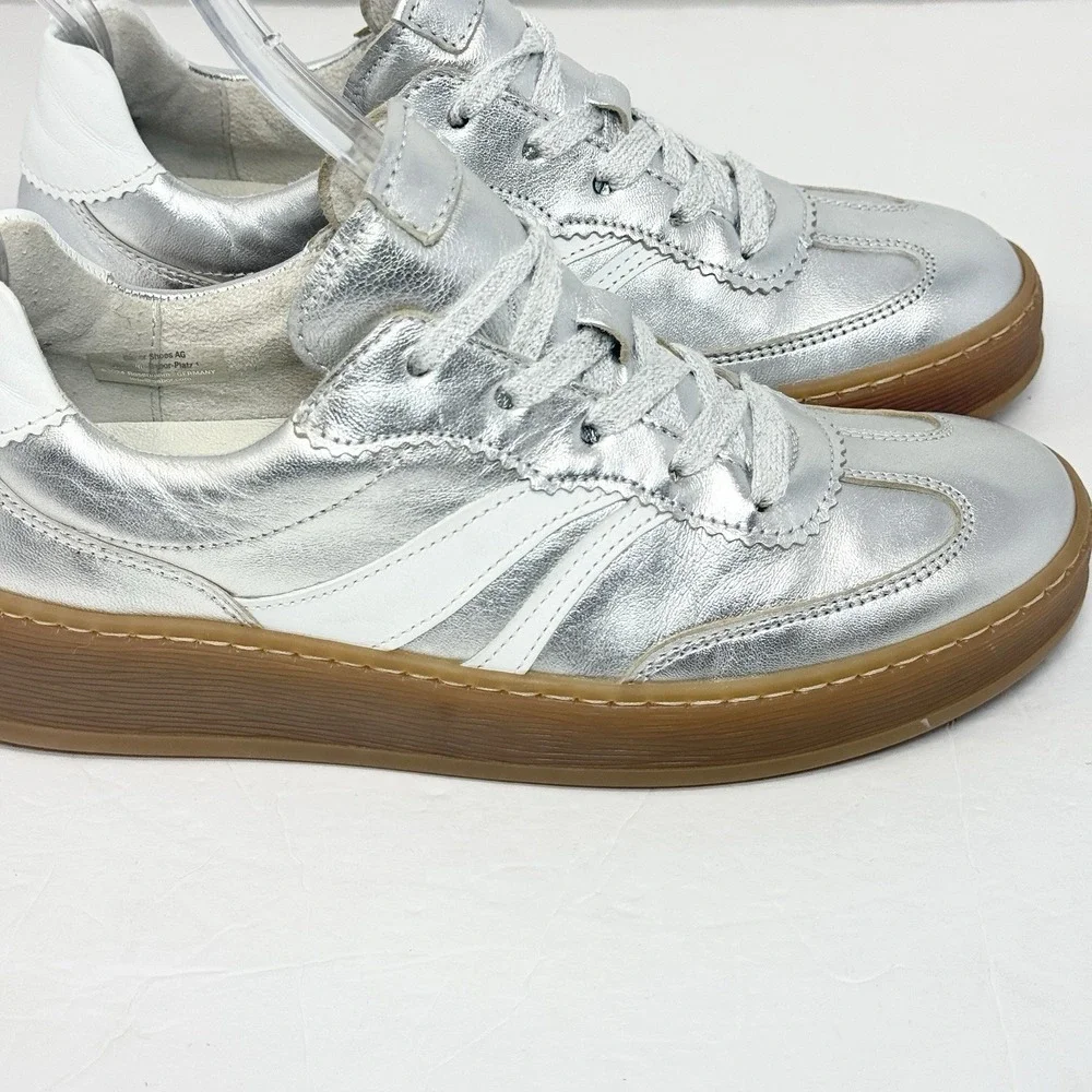 Gabor Low Top Sneakers 86.475 Womens 7.5 Silver Metallic Leather Gum Sole